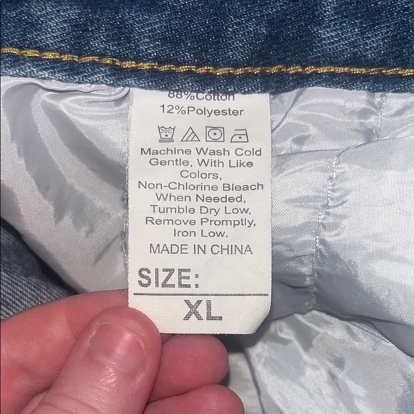 Distressed Denim Skirt with Fishnet Detail - Picture 2 of 4